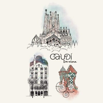 3 Obras de Antoni Gaudí: La Casa Batlló, La Sagrada Familia y un detalle de la Casa Vicens