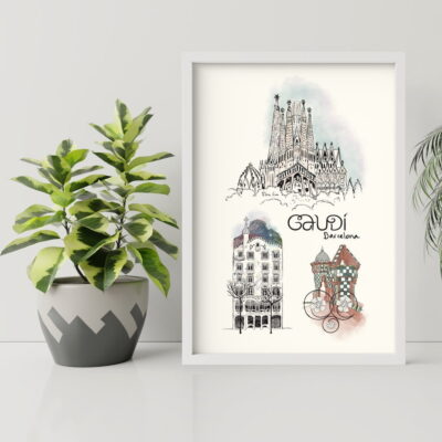 3 Obras de Antoni Gaudí: La Casa Batlló, La Sagrada Familia y un detalle de la Casa Vicens