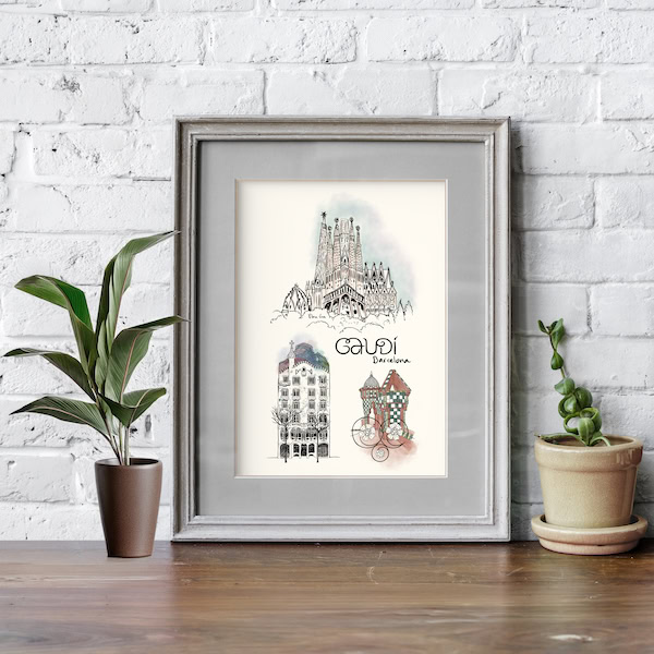 Lámina decorativa 3 obras de Gauudí